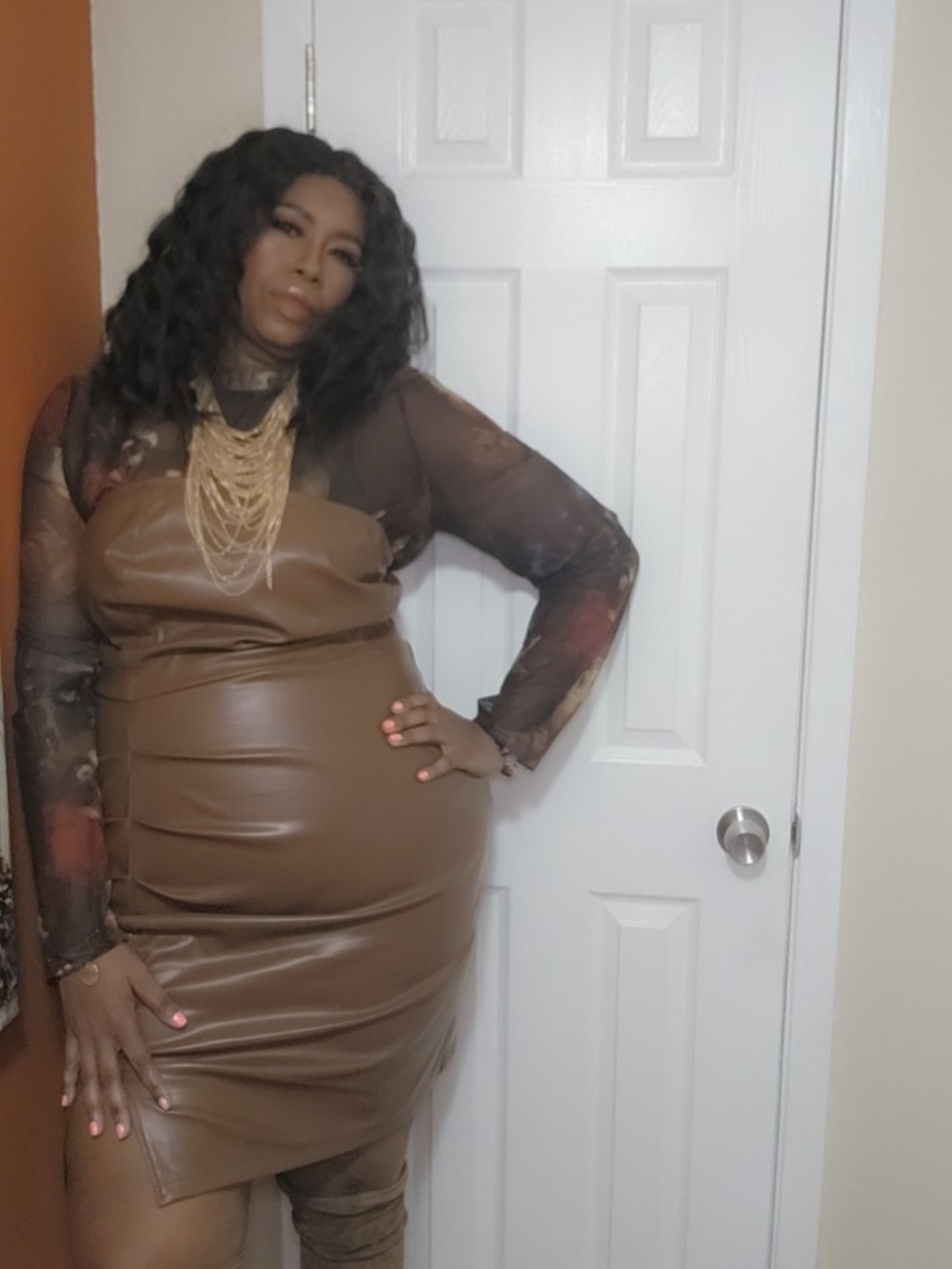 Grace Karin Brown Faux Leather Mini Dress - Picture 4 of 7